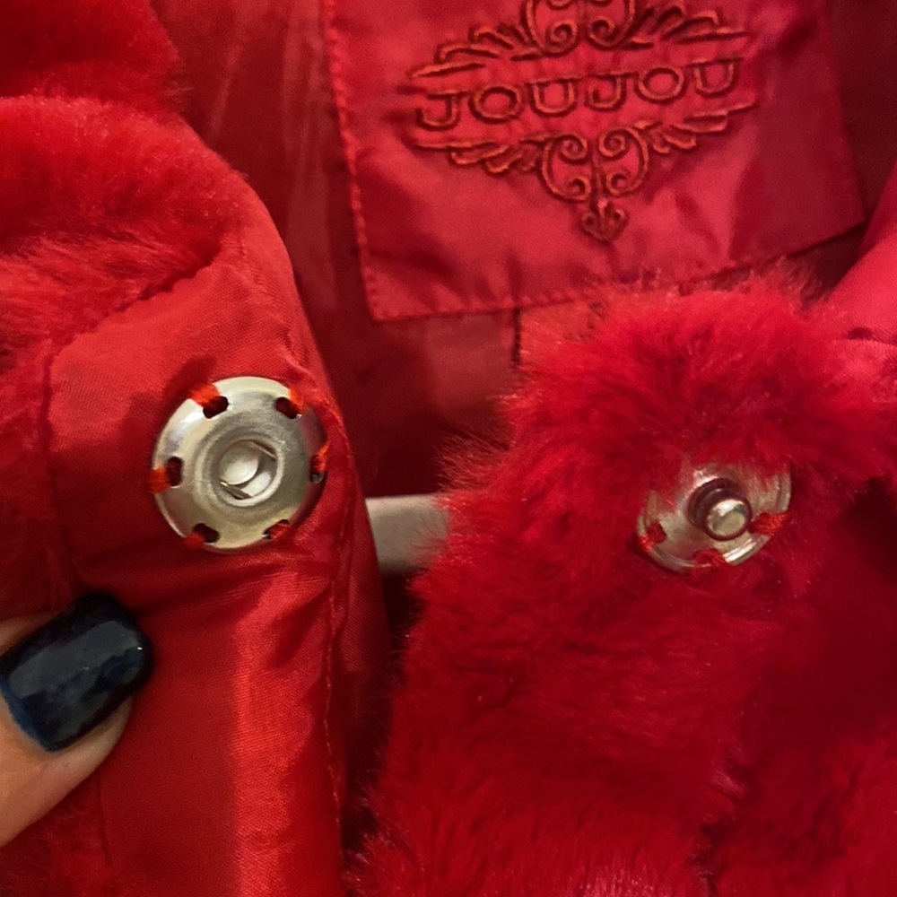 JouJou Juniors red, super soft, faux fur coat with two front functional… - Picture 9 of 11